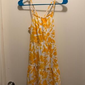 Cat & Jack Yellow and White Tie-Dye Tiered Spaghetti-Strap Dress